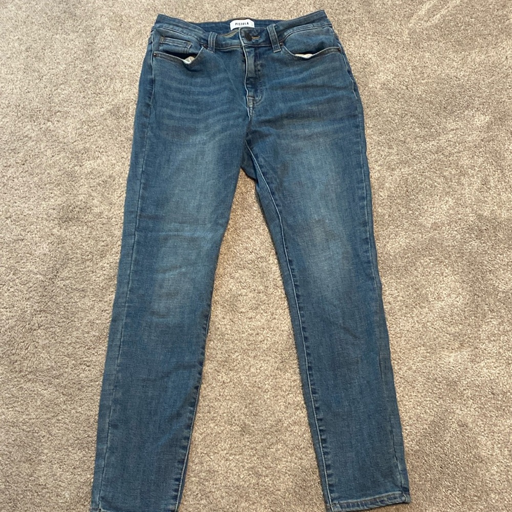 PISTOLA High Waisted Medium Wash Skinny Jeans Minimal Casual Slim